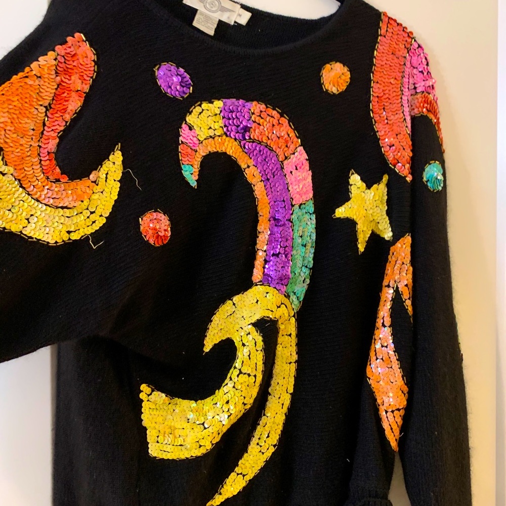 Vintage wild sequin sweater- unique and colorful